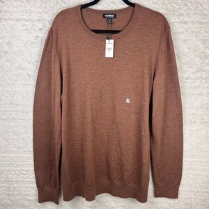 NWT EXPRESS Merino Wool Brown Crew Neck Sweater XL Tall